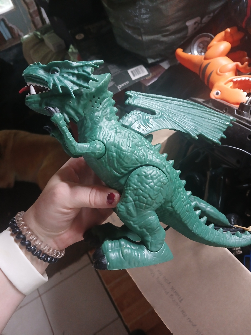 green remote control walking dragon toy